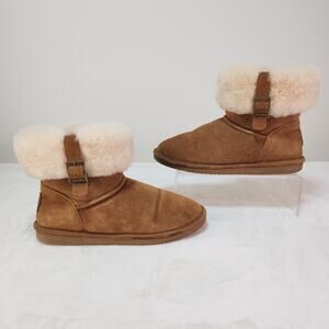 Bearpaw Sheepskin Shearling Ankle Boots 11 Brown Suede Fluffly Cabincore Cozy